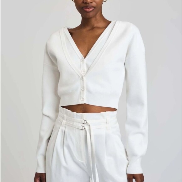 Derek Lam 10 Crosby Arden Double Layer V-neck Knit Cropped Cardigan - Picture 3 of 15